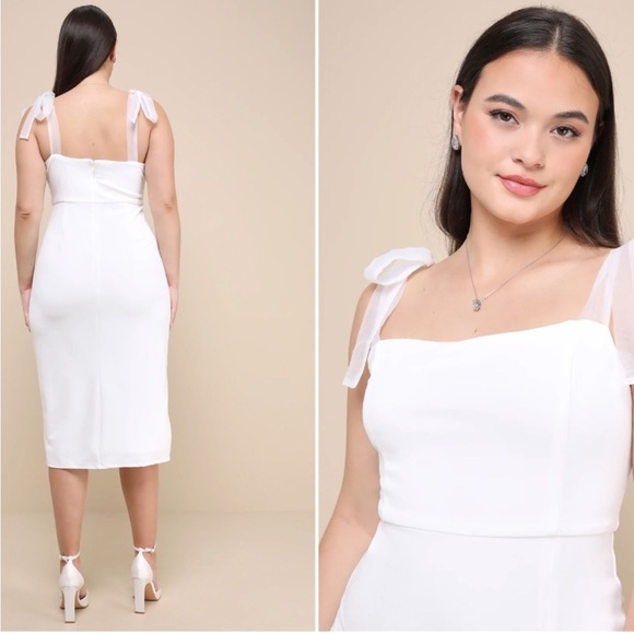 Lulu’s Romantic Celebration White Organza tie strap bodycon dress - Size Small - Picture 2 of 5